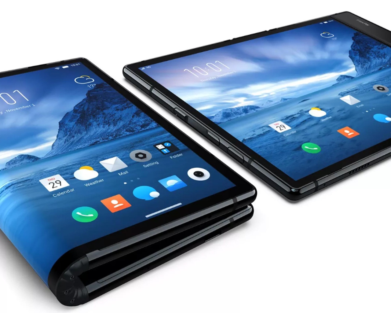 Сгибаемый смартфон Royole FlexPai на белом фоне