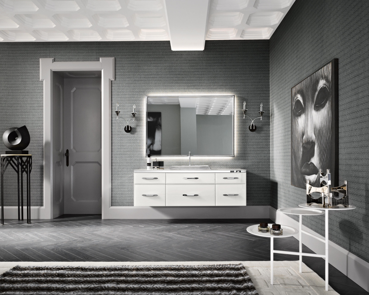 Серая комната в стиле минимализм