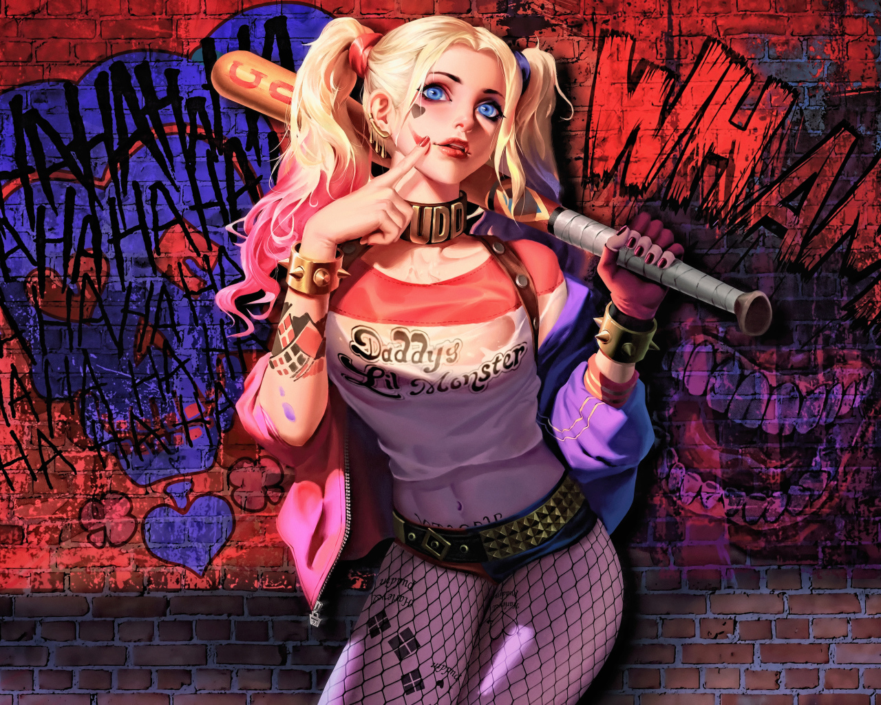 Девушка Харли Квин на фоне граффити 