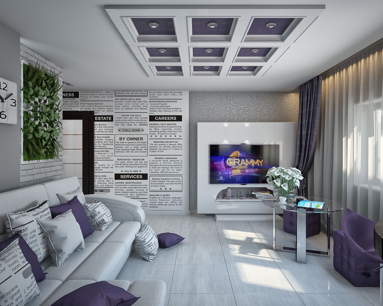 Гостиная комната в стиле хай тек