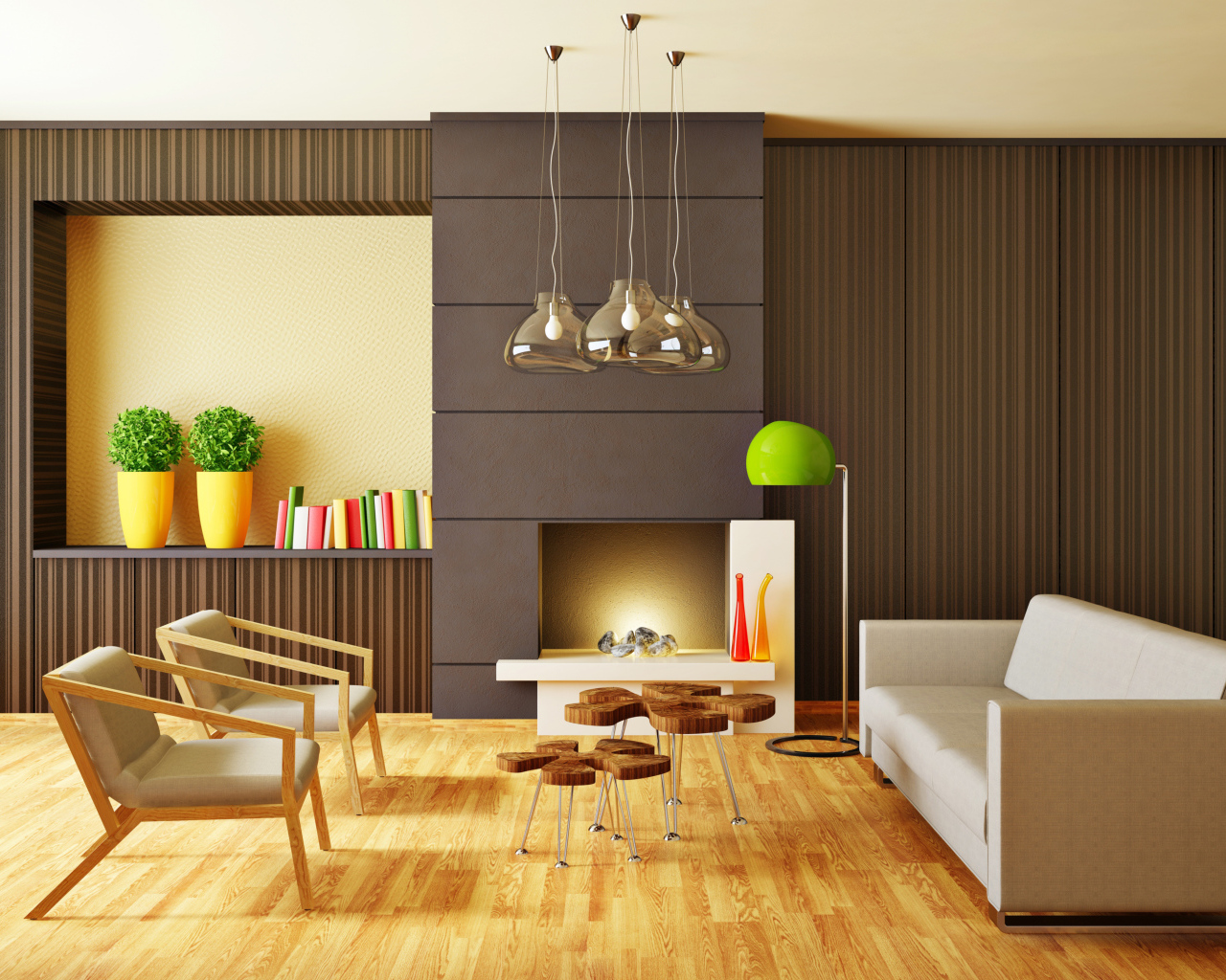 Минималистический интерьер с кожаной мебелью 