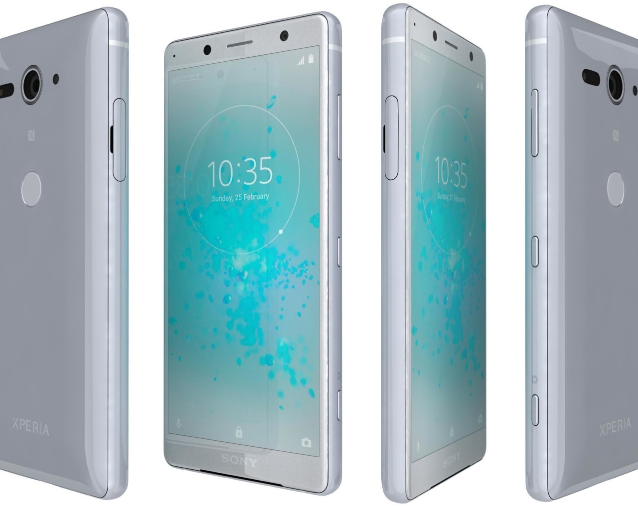 Новый компактный смартфон Sony Xperia XZ2 на белом фоне