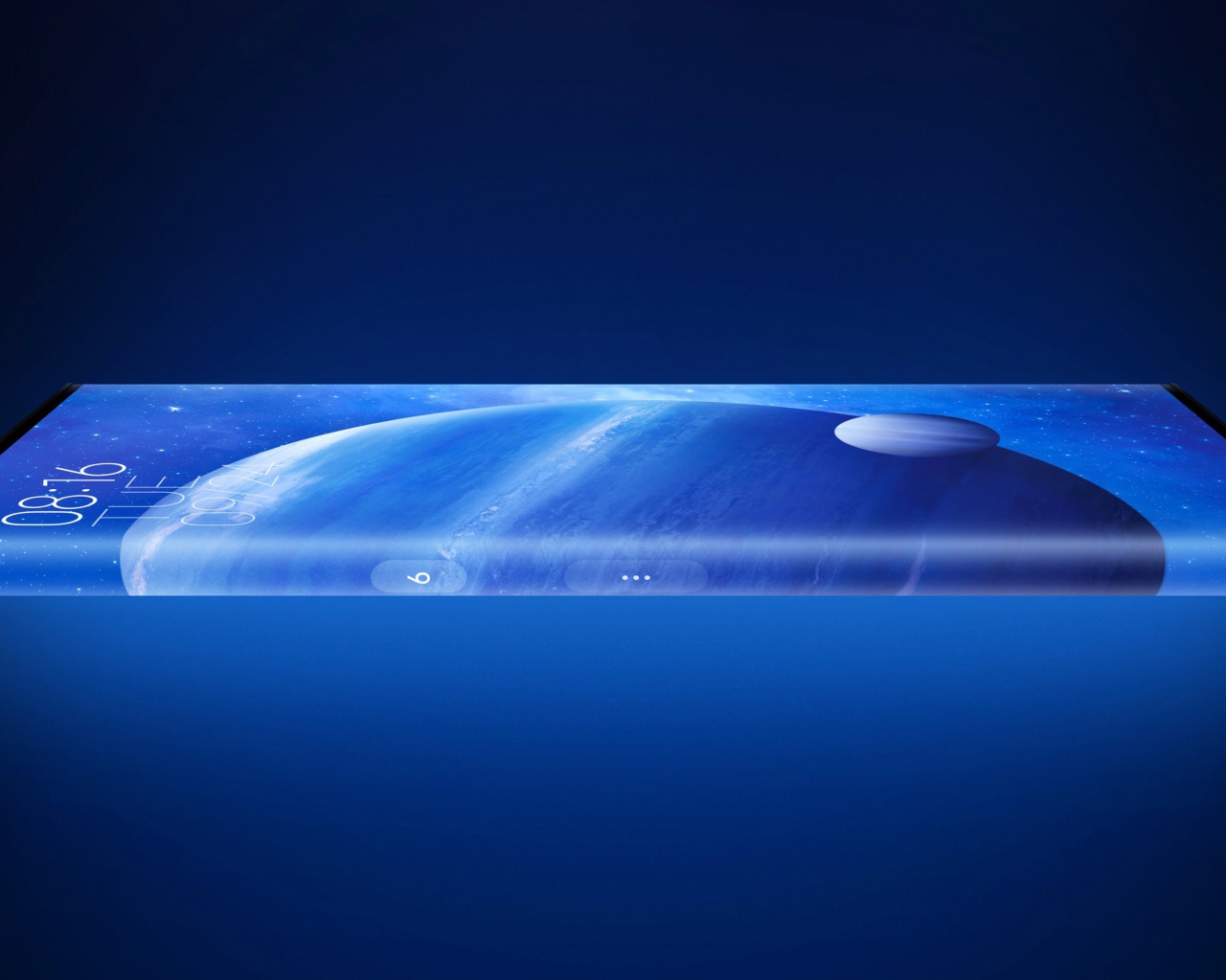 Тонкий смартфон Xiaomi Mi Mix Alpha на синем фоне