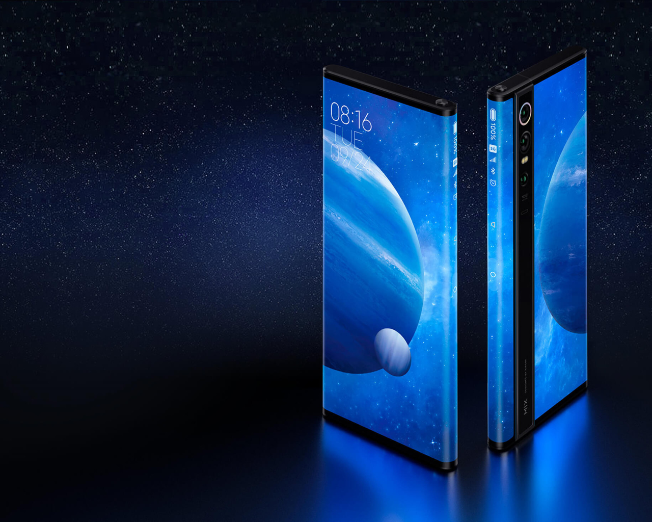 Новый смартфон Xiaomi Mi Mix Alpha на синем фоне