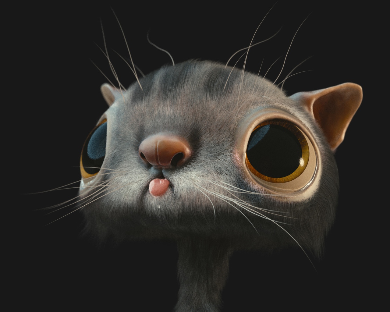 Морда 3д кота на черном фоне