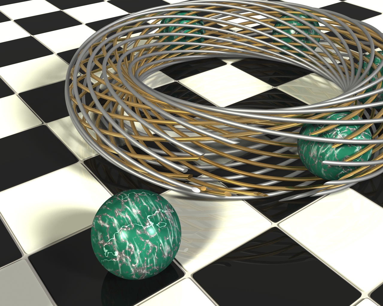 Шары в проволоке на шахматной доске