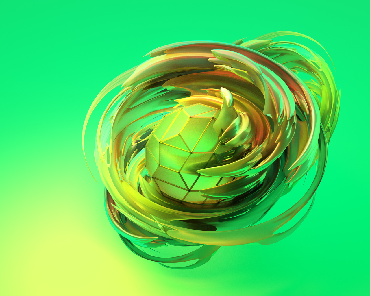 Фигура из шестигранников на зеленом фоне 3д графика