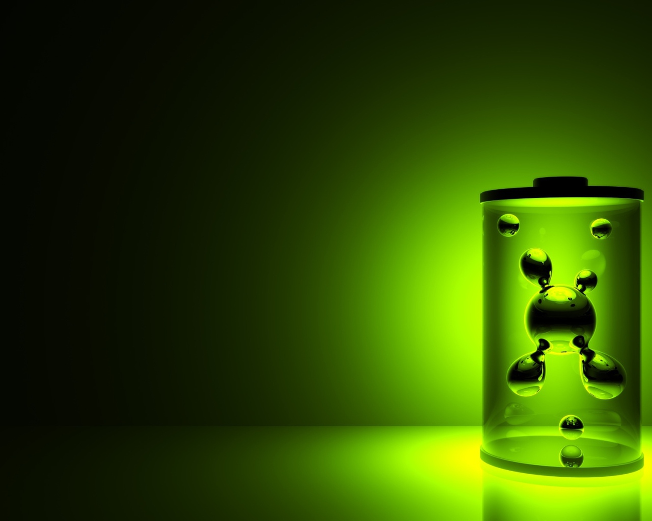 Колба с молекулами на зеленом фоне 3д графика