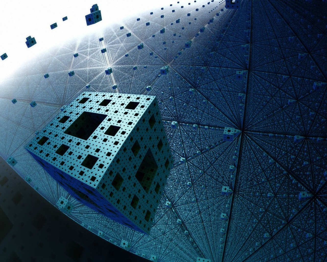 Летающие голубые кубы в цифровой паутине, 3д графика