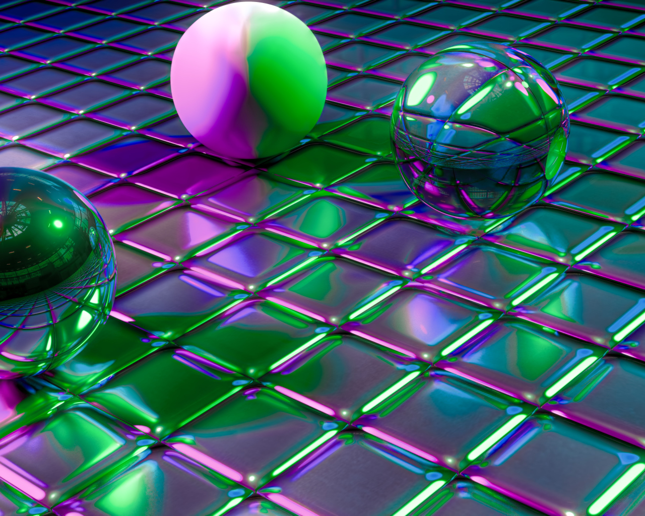 Стеклянные сферы на железной квадратной поверхности 