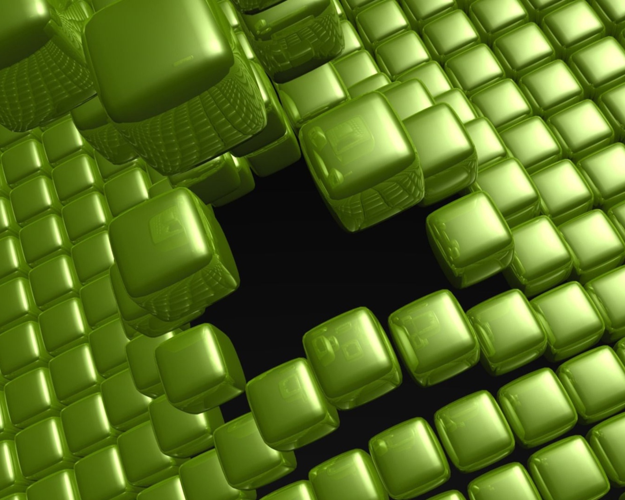 Green squares in the air, 3D graphics