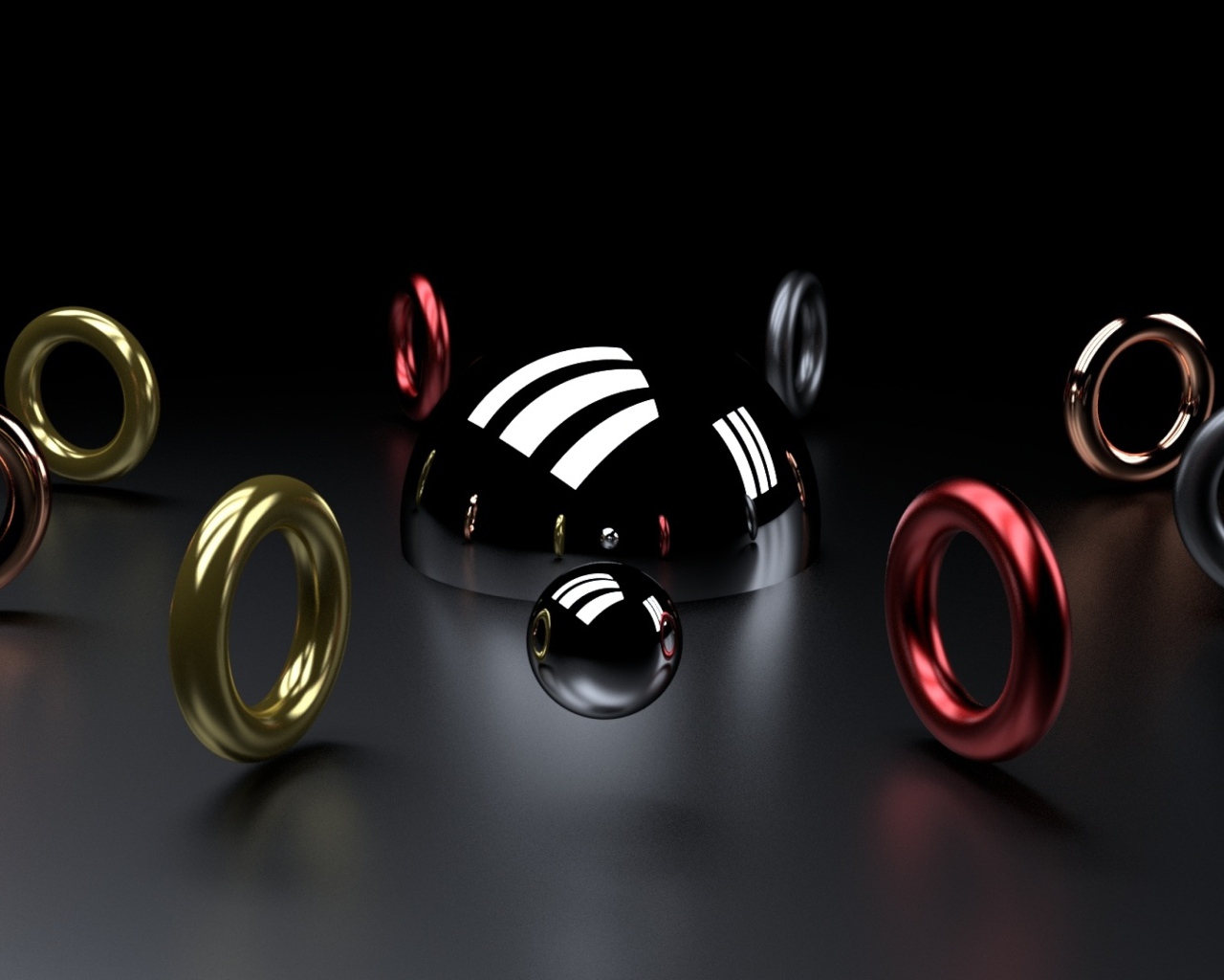 Multicolored 3d rings on a gray background