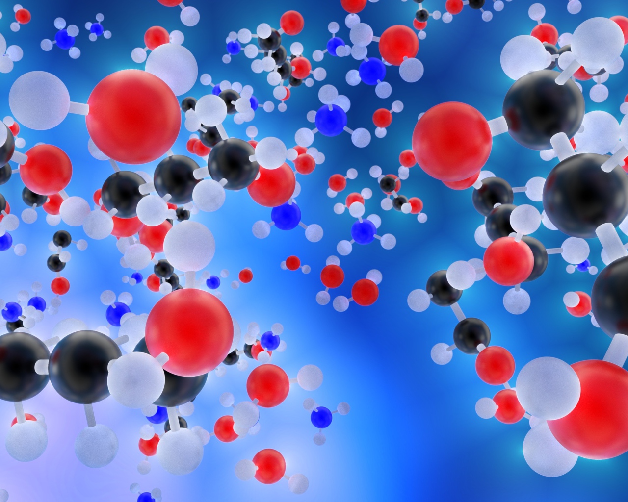 Разноцветные молекулы на голубом фоне