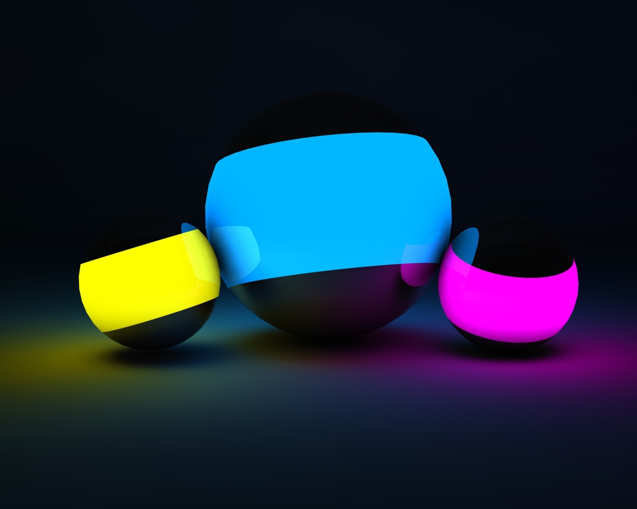 Разноцветные неоновые 3д шары на черном фоне