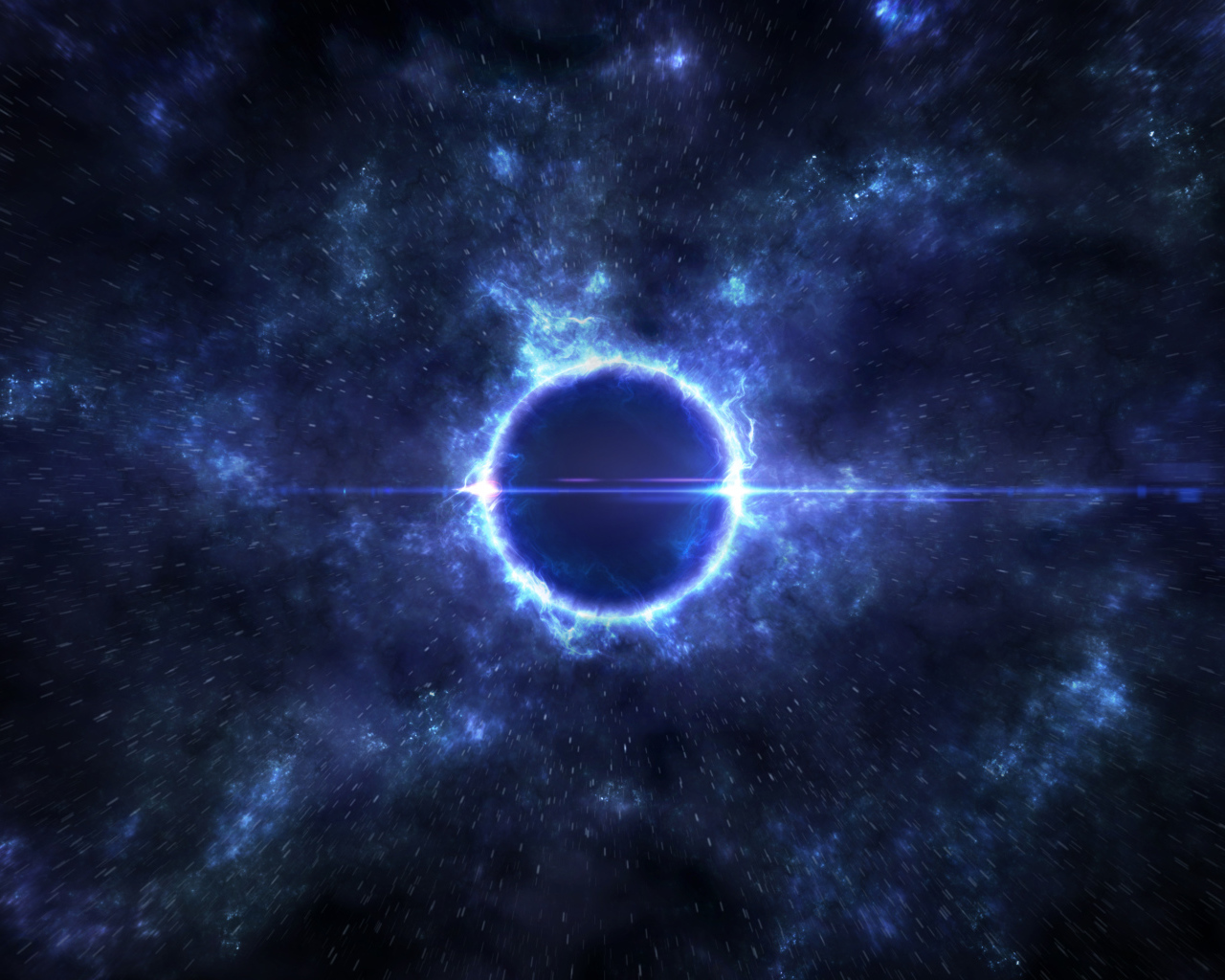 Неоновый яркий круг в звездном небе