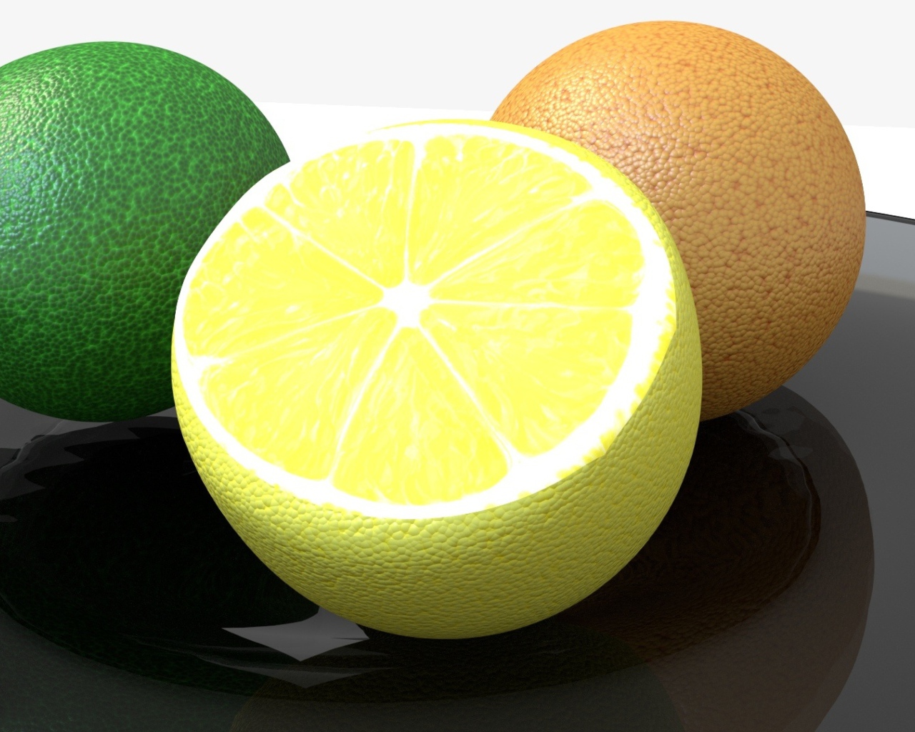 Апельсин, лайм и лимон 3д графика