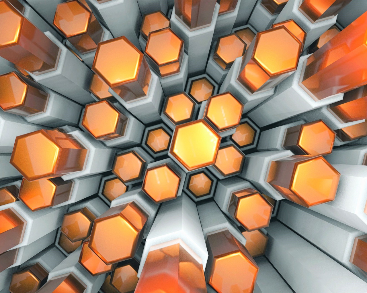 Оранжевые и серые шестигранники 3д 