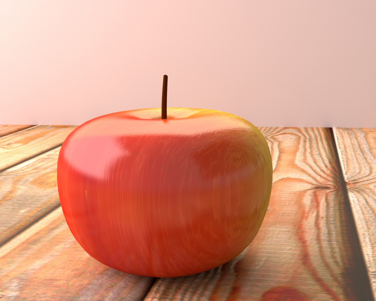 Красное 3д яблоко на деревянном столе 