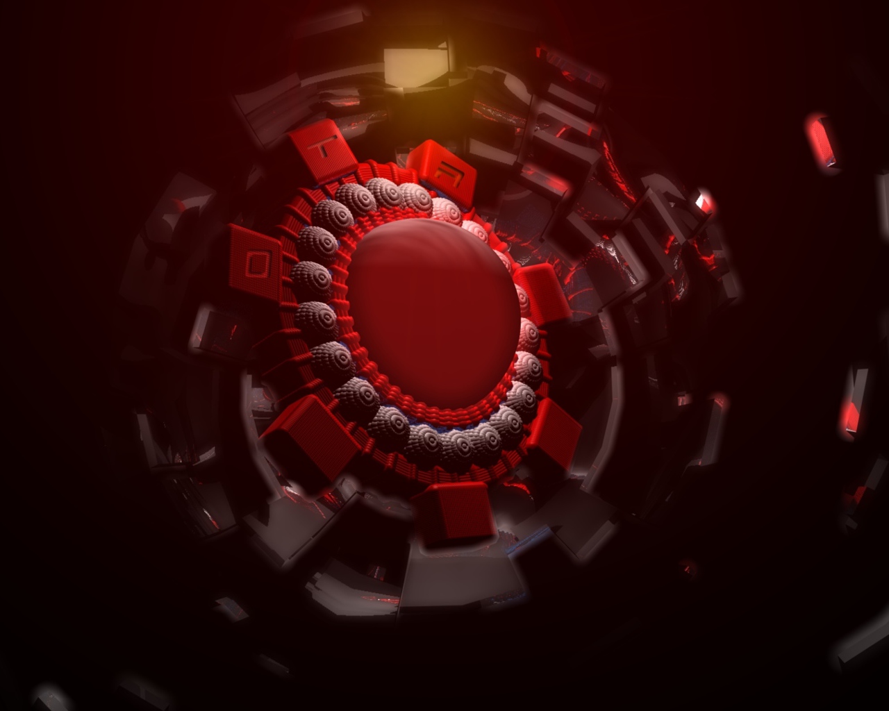 Красный шар в спиральной защите, 3д графика