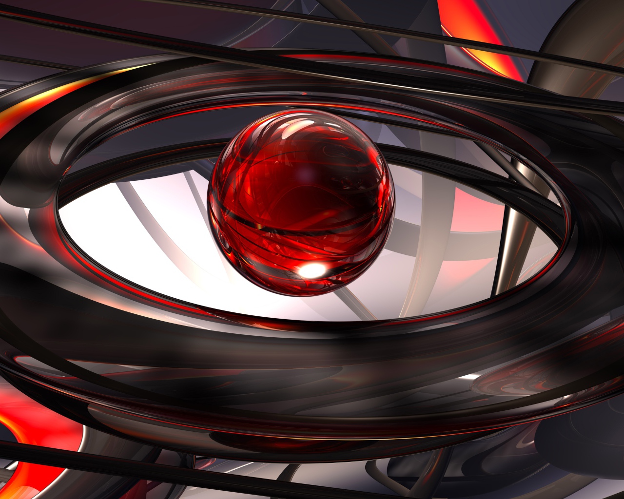 Красный шар в черных кольцах, 3д графика