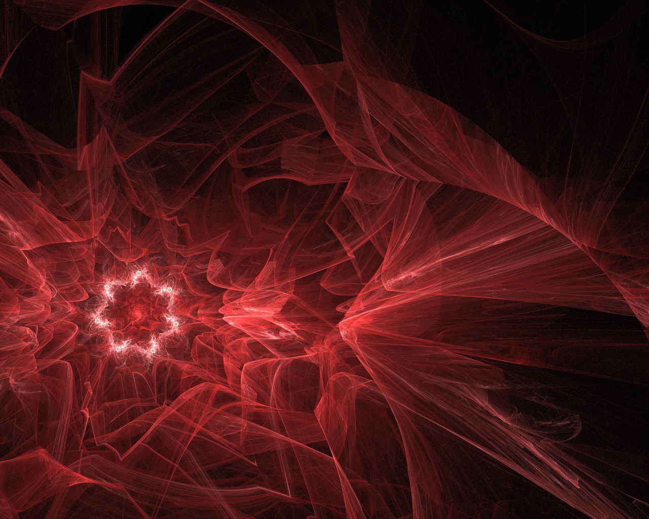 Красный фрактальный рисунок на черном фоне 