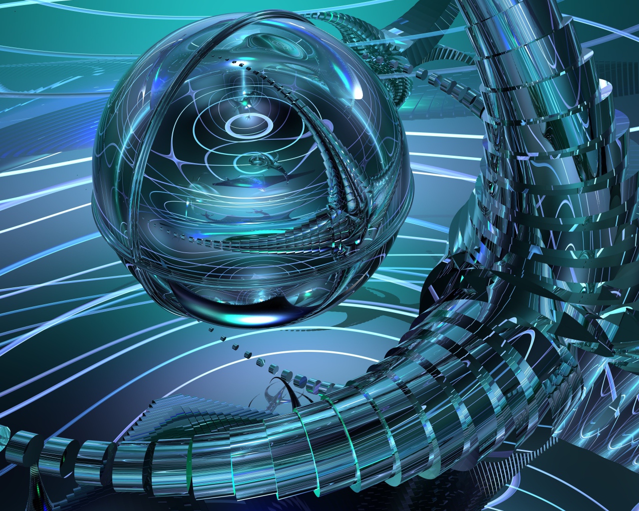 Sphere with metal tentacles, 3D graphics