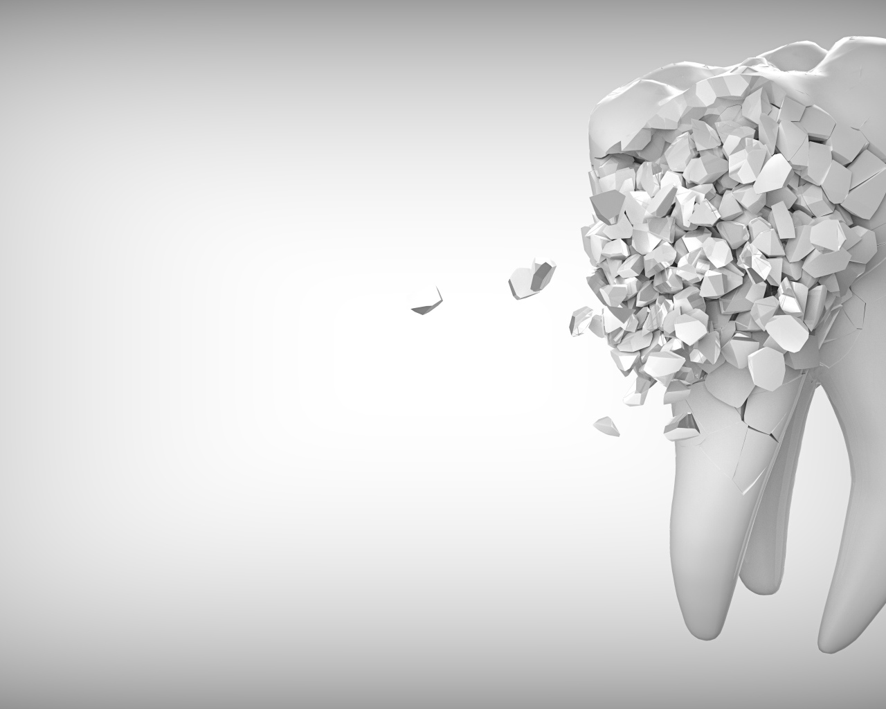 Tooth decays on a gray background, 3D graphics