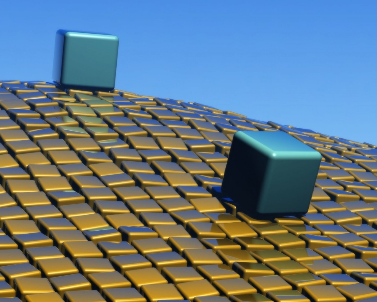 Two 3d cubes on an uneven geometric surface