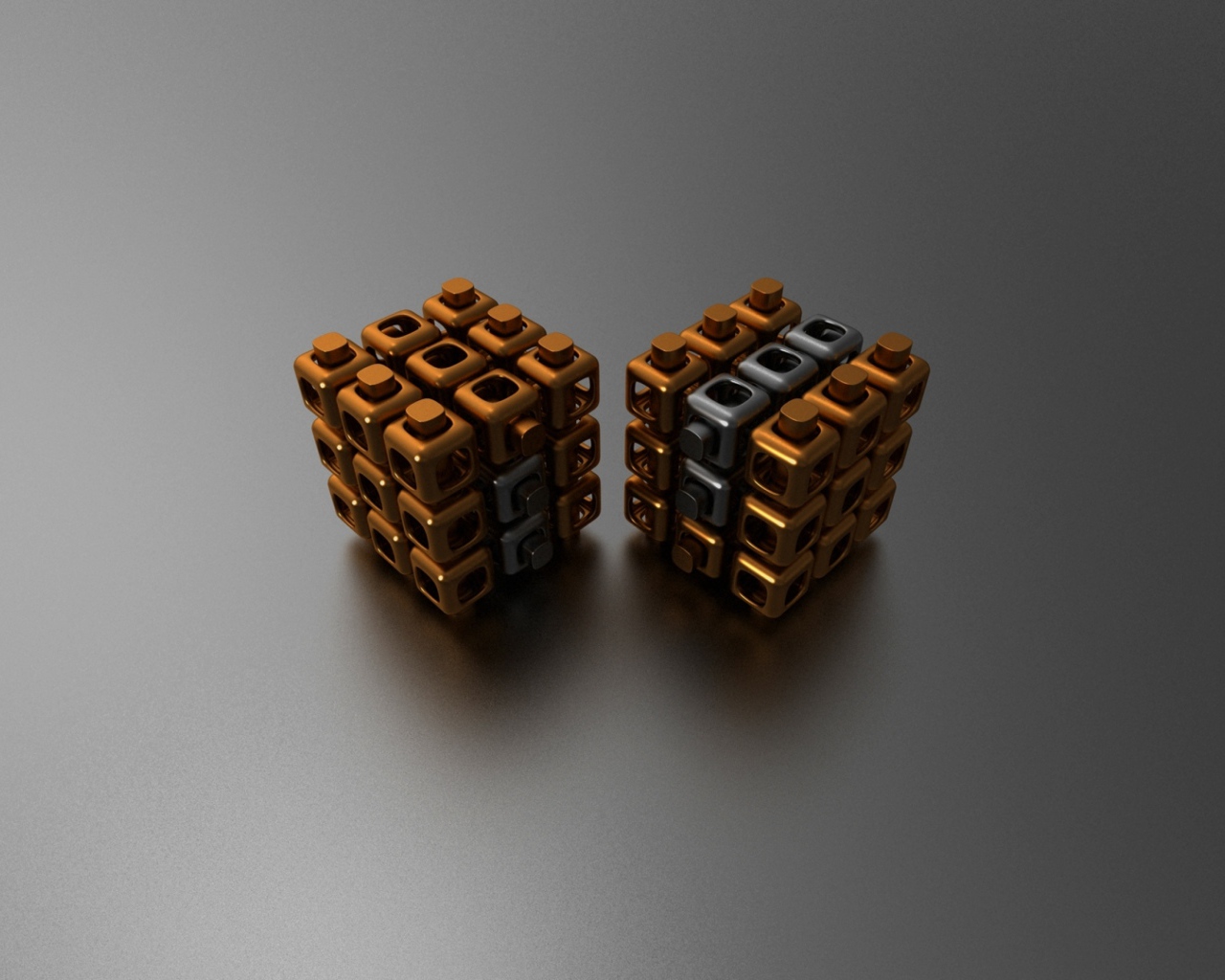 Два куба на сером фоне 3д графика