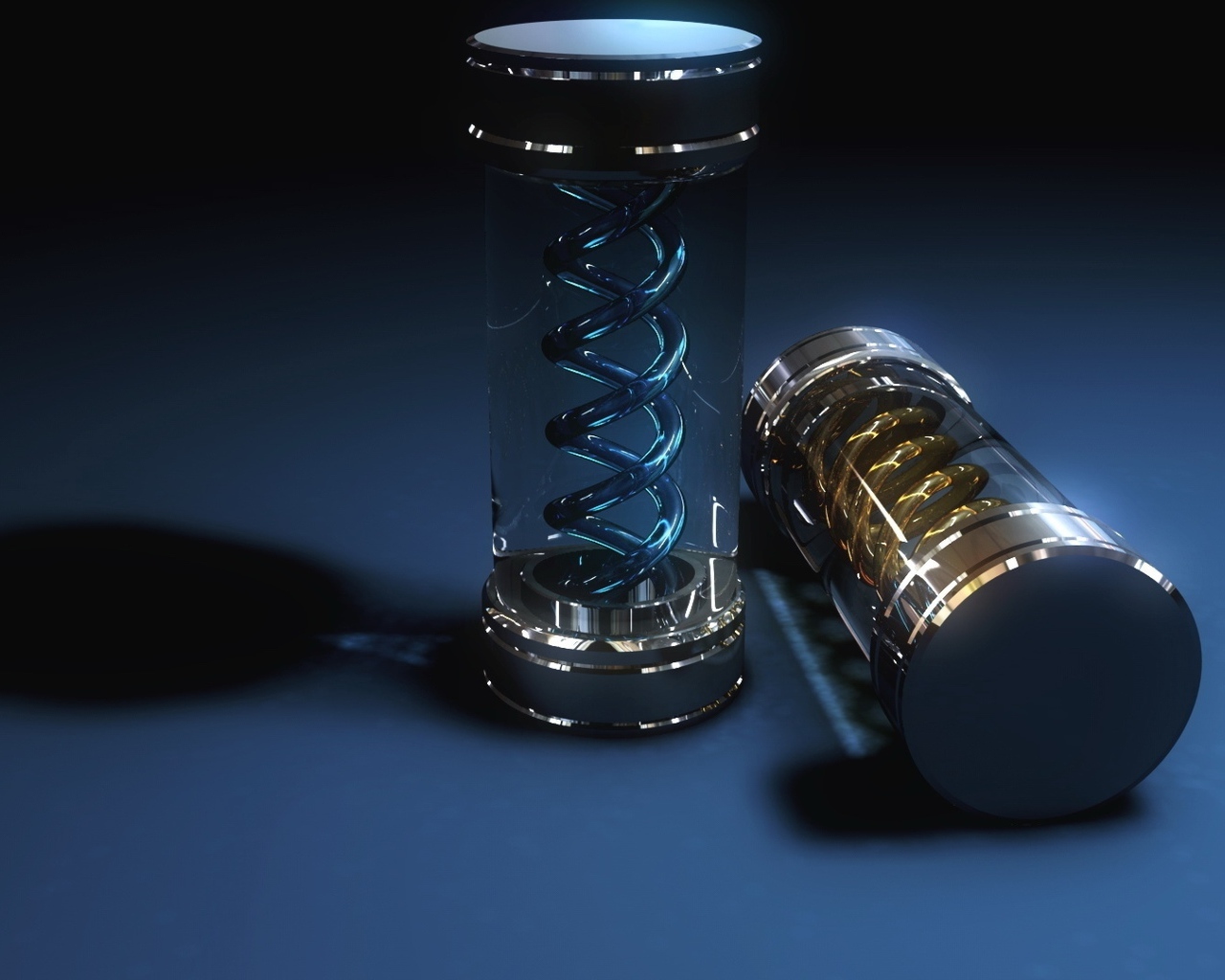 Два стеклянных футляра со спиралью, 3д графика