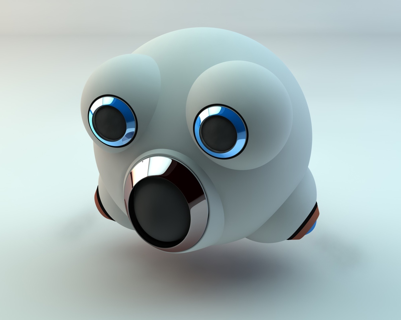 Белый забавный робот на сером фоне