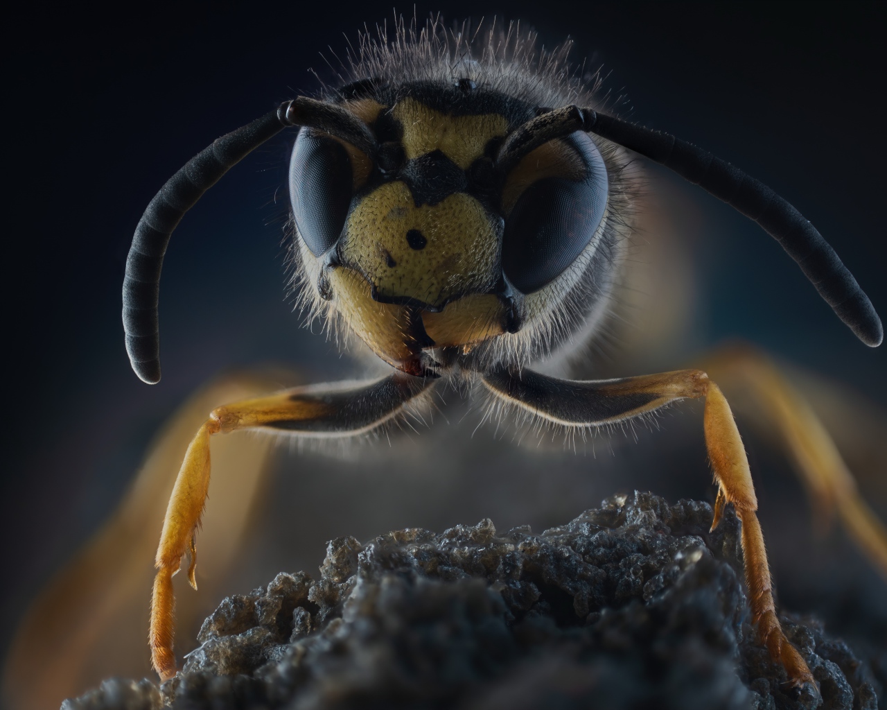 Оса на камне крупным планом