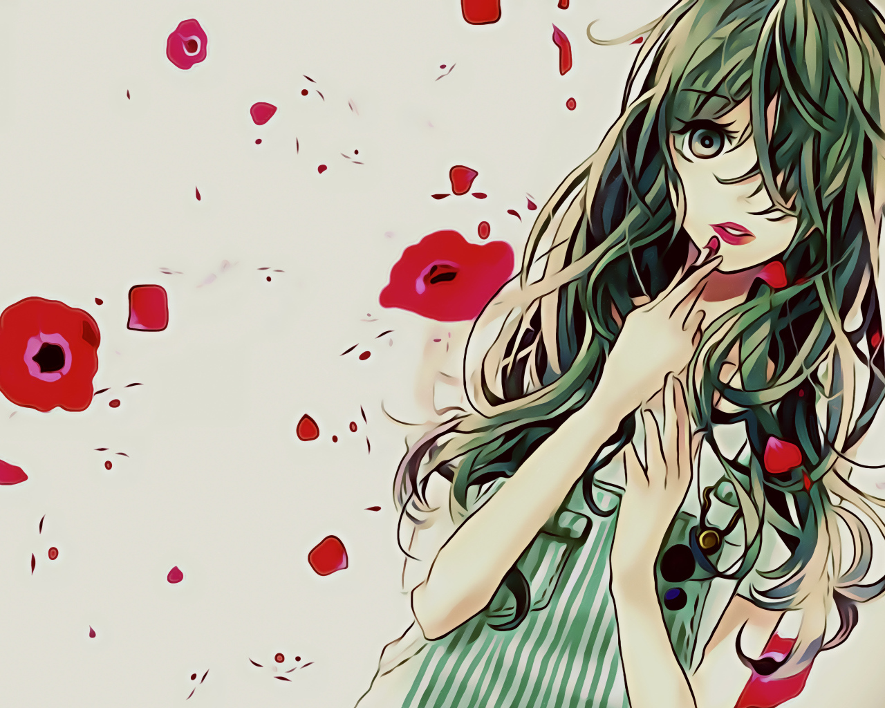 Anime girl on a background with red poppies