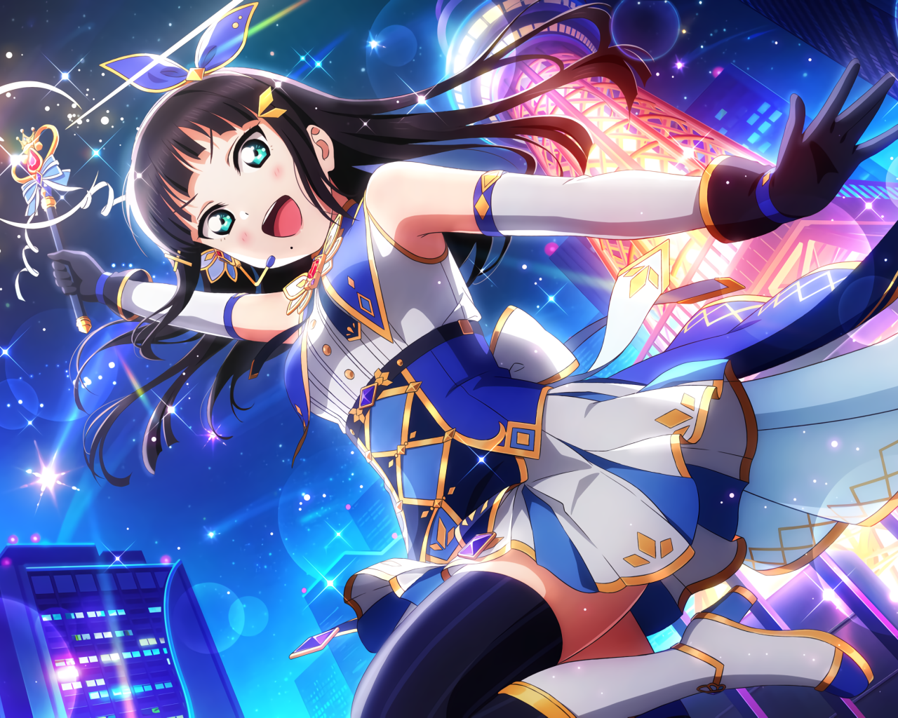 Девушка аниме с волшебной палочкой в руке