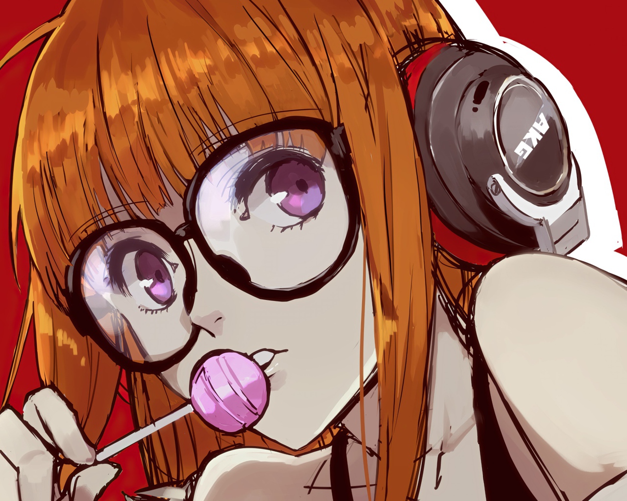 Девушка аниме с наушниками на голове 