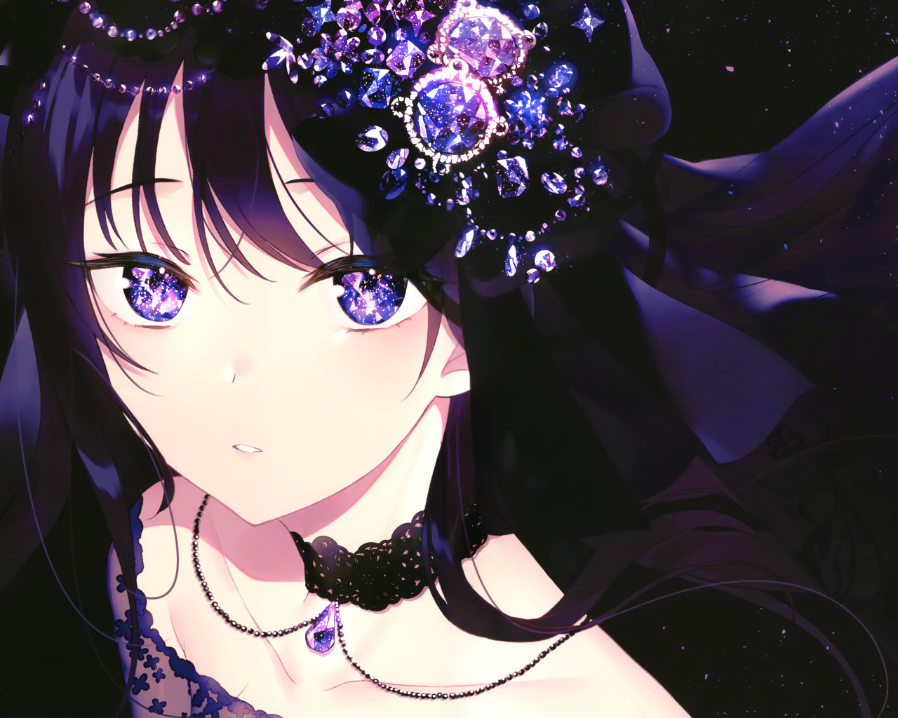 Красивая девушка аниме с украшениями в волосах