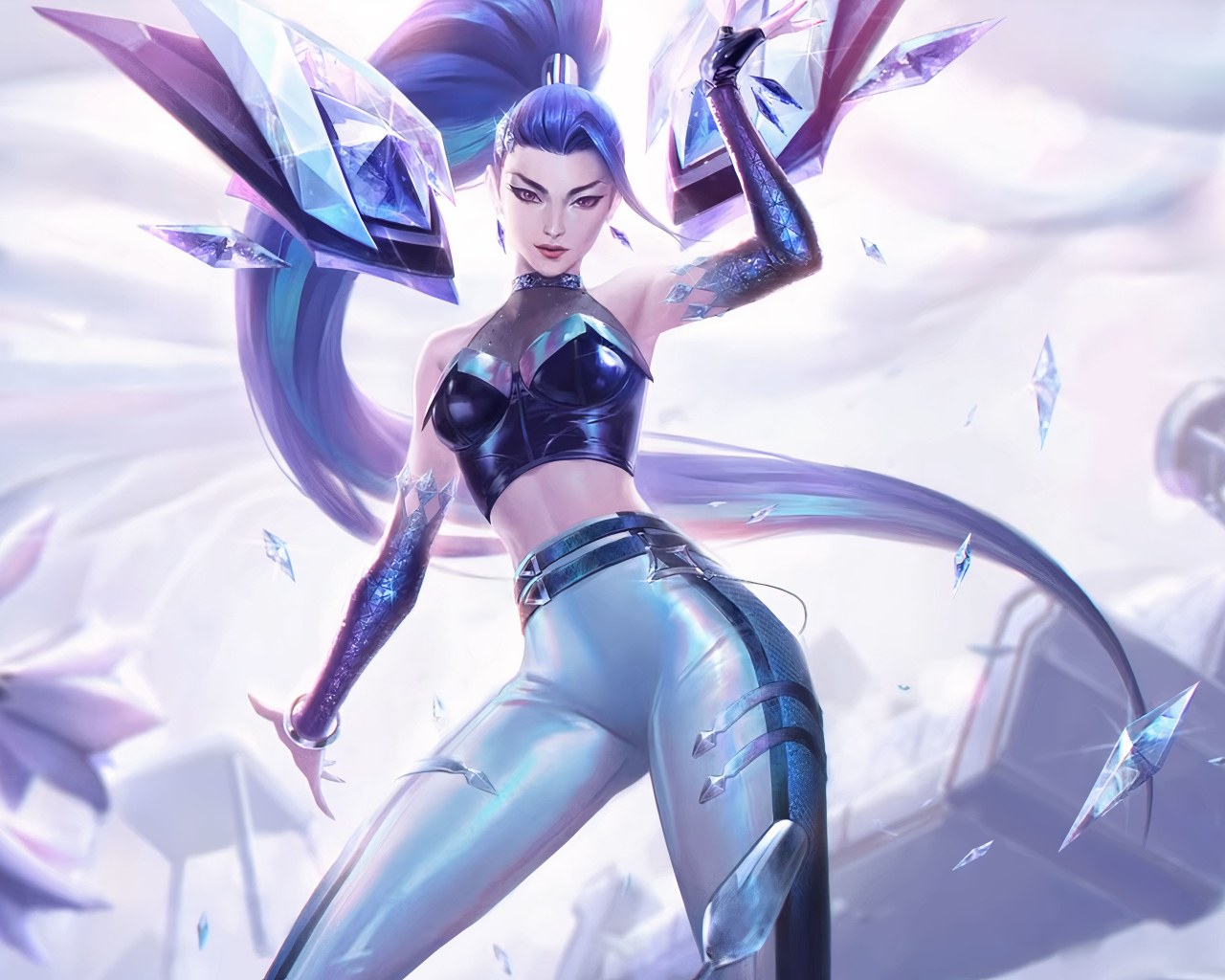 Эффектная девушка аниме кидает кристаллы 