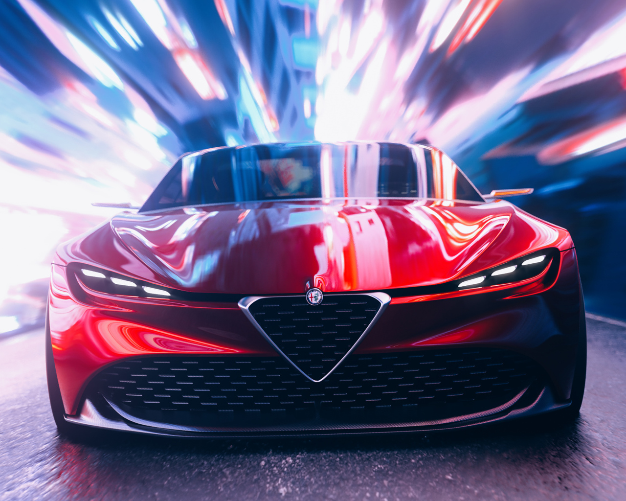 Красный автомобиль Alfa Romeo Zagato CGI в тоннеле 