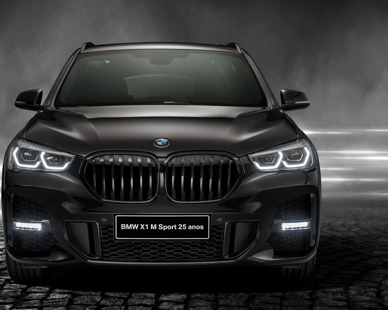 Черный автомобиль BMW X1 SDrive20i M Sport 25 Anos 2020 года вид спереди