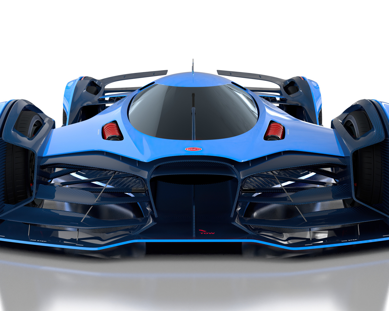 Гоночный автомобиль Bugatti Vision Le Mans, 2021 года на белом фоне