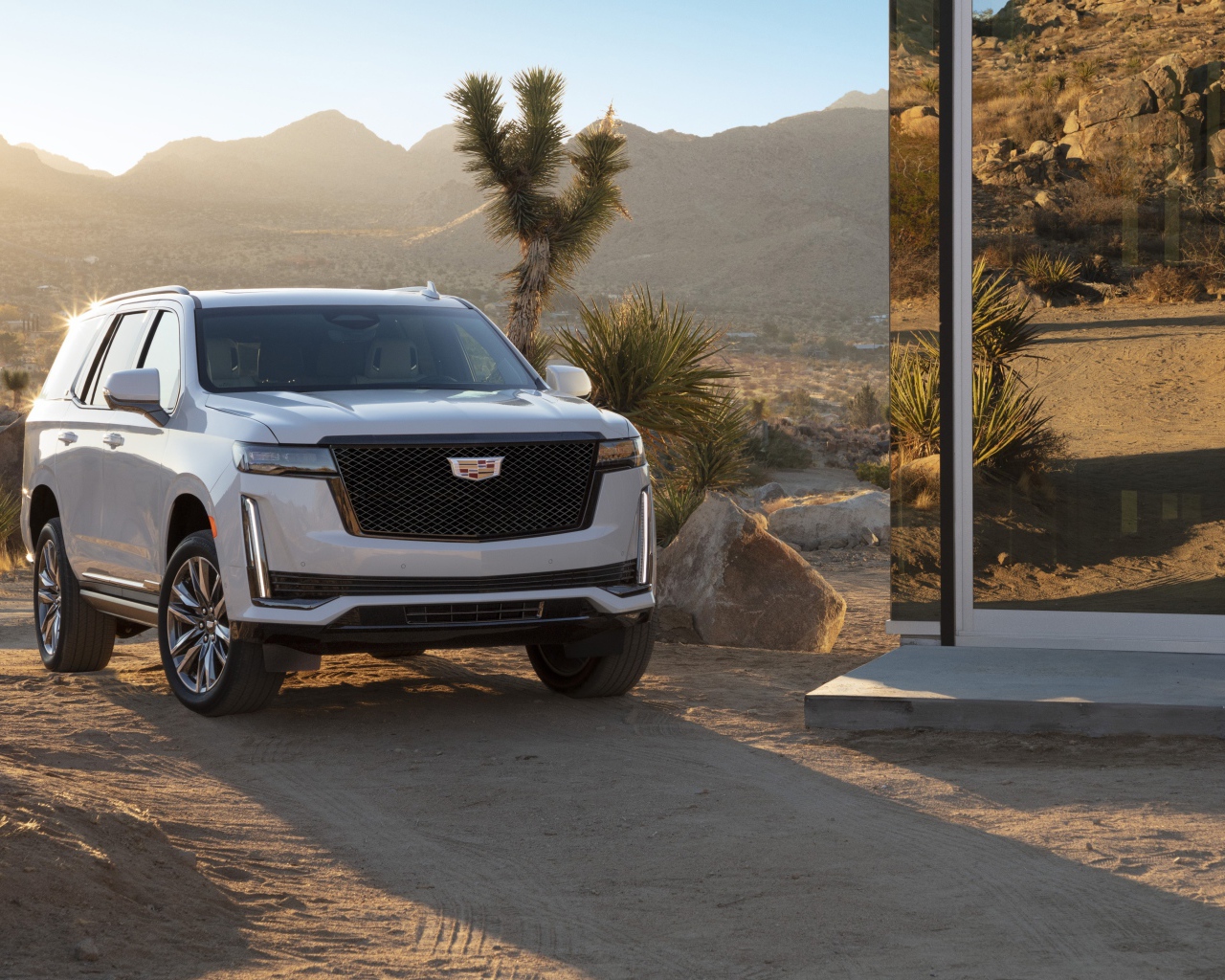 Внедорожник  Cadillac Escalade Platinum Sport, 2021 года у зеркального здания