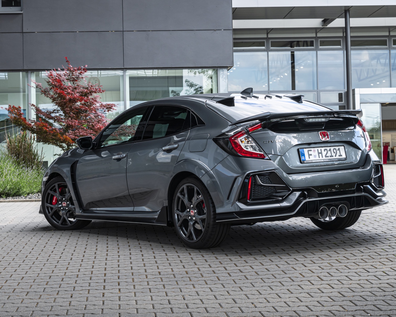 Серый автомобиль Honda Civic Type R Sport Line вид сзади