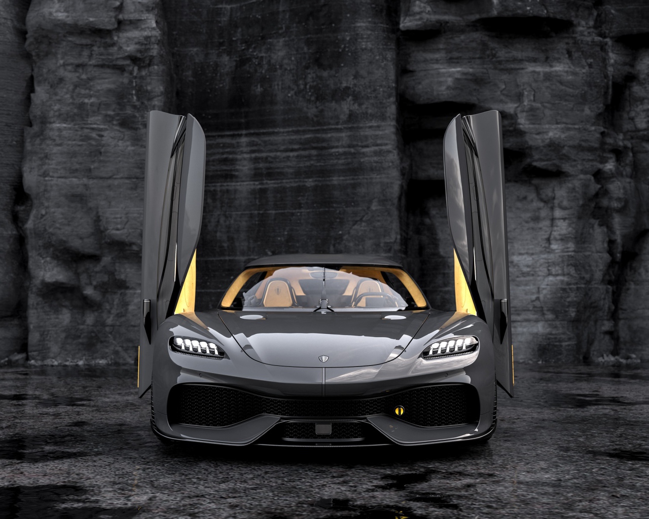 Спортивный автомобиль Koenigsegg Gemera 2020 года с открытыми дверями