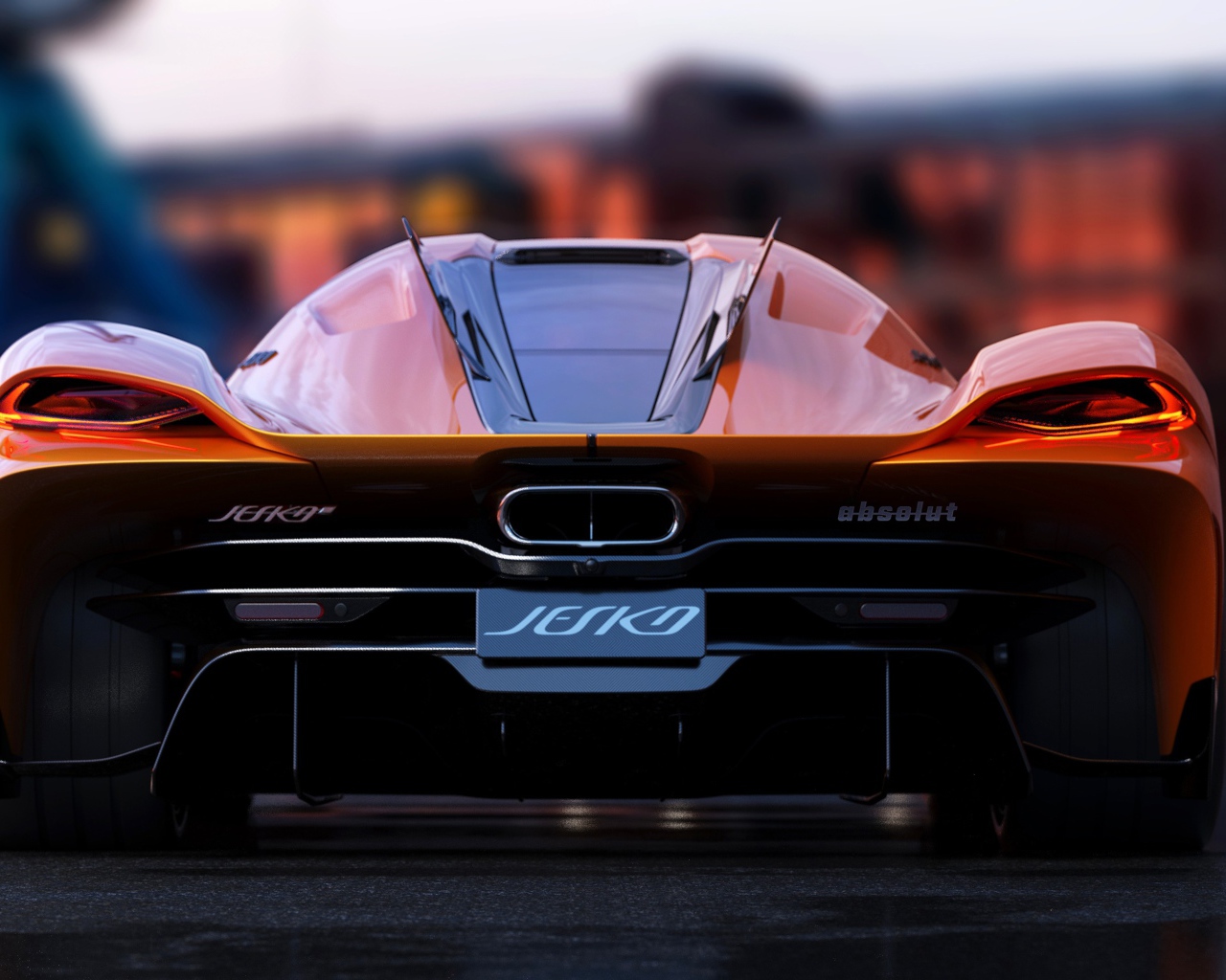 Быстрый автомобиль Koenigsegg Jesko Absolut 2020 года вид сзади