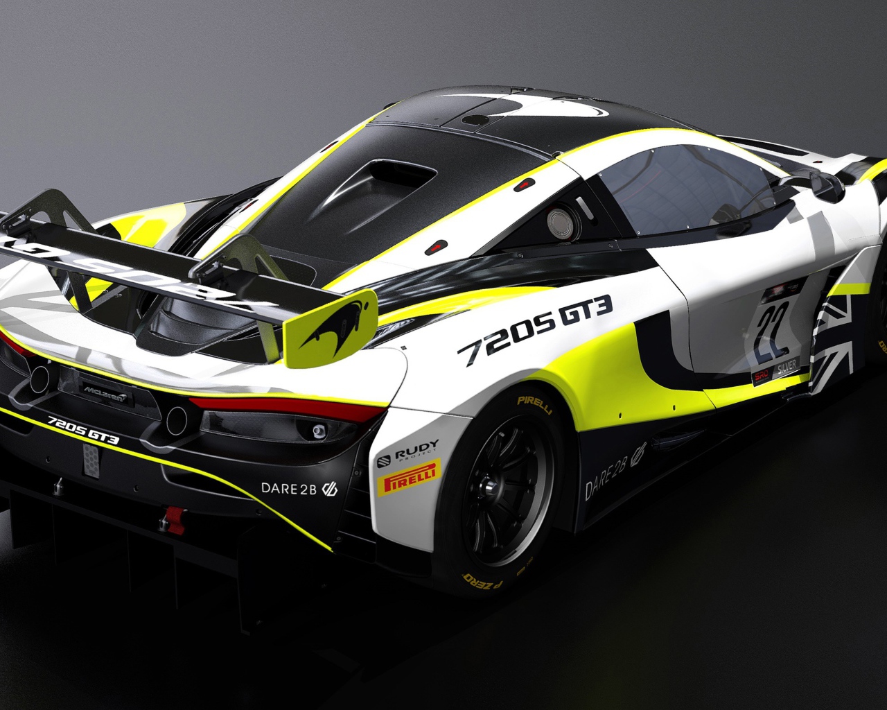 Гоночный автомобиль McLaren 720S GT3 2020 года вид сзади 