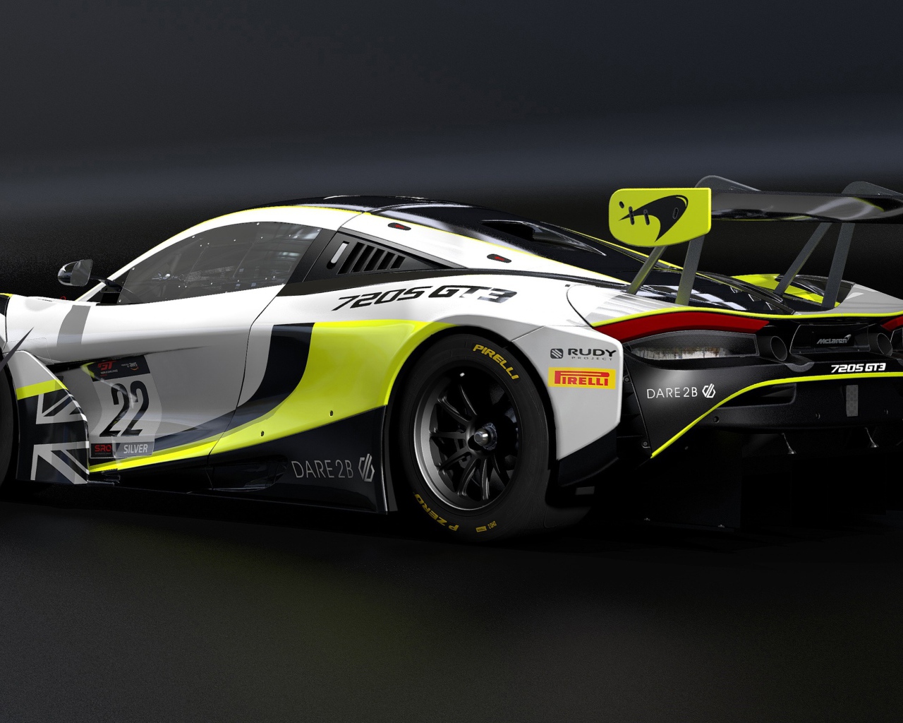 Гоночный автомобиль McLaren 720S GT3,  2020 года на сером фоне 