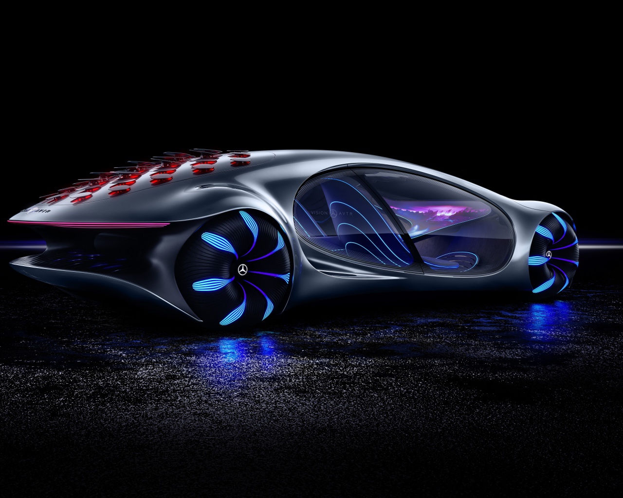 Новый автомобиль Mercedes-Benz VISION AVTR 2020 года на черном фоне