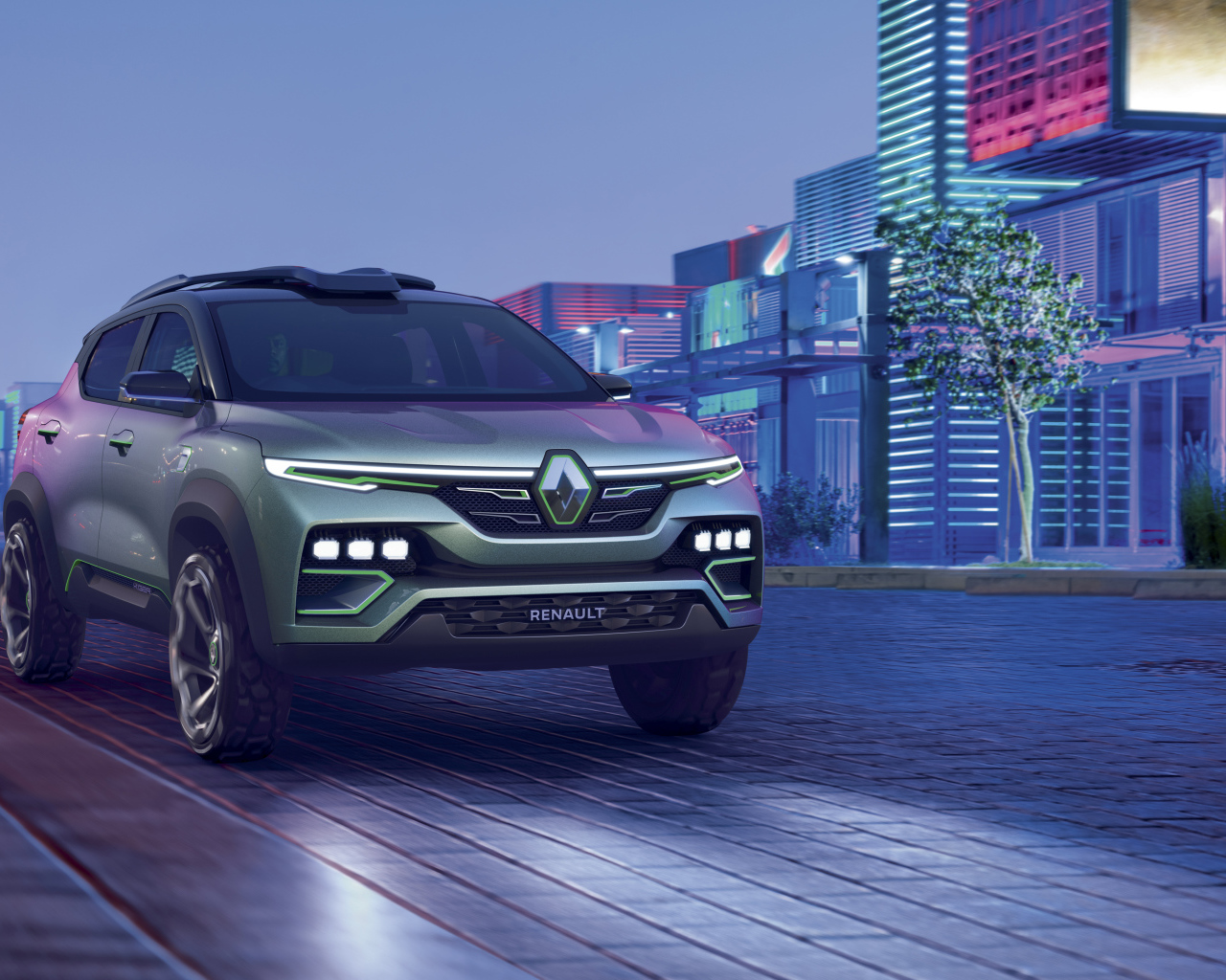 Внедорожник Renault Kiger 2021 года ночью