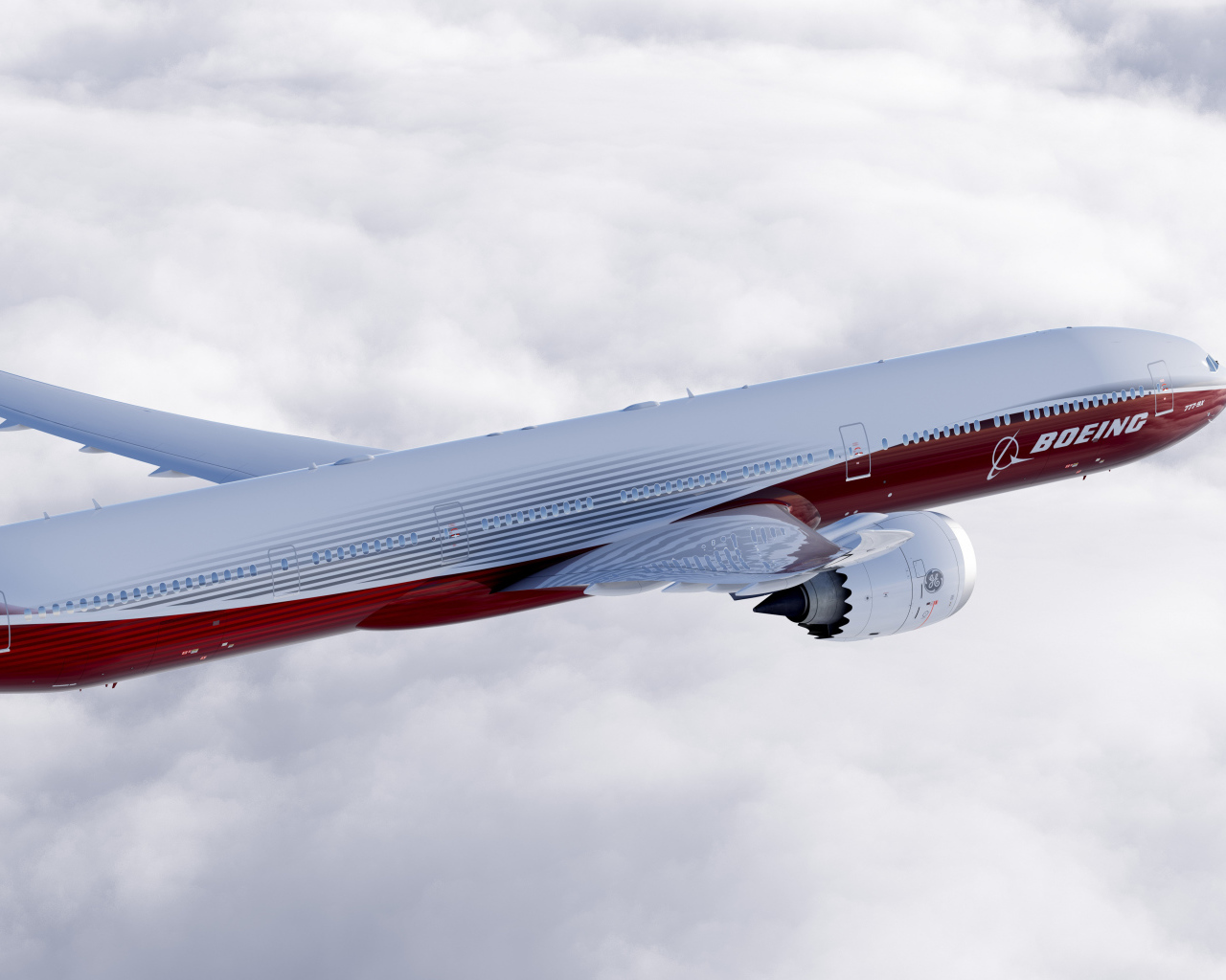 Большой пассажирский boeing 777 в небе 