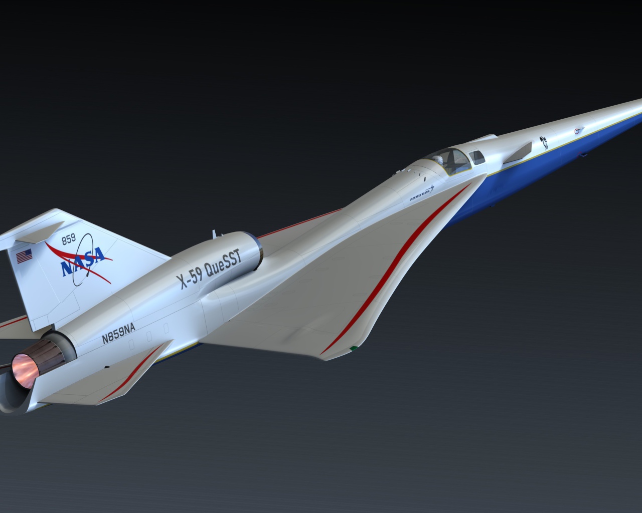 Сверхзвуковой самолет X-59 QueSST на сером фоне